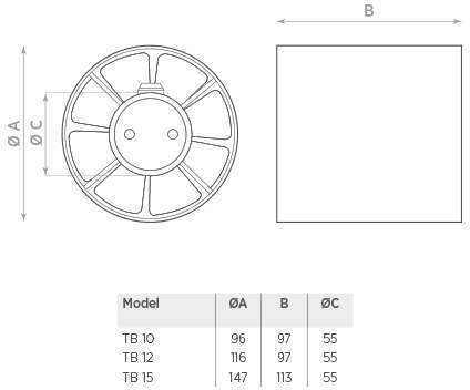 Aspiratore Elicoidale TB Dimensioni