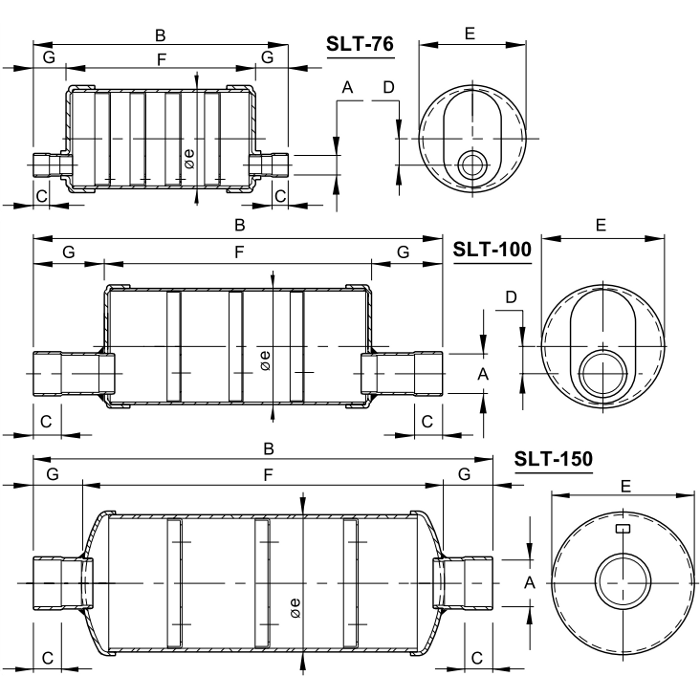 Silenziatori SLT dimensioni
